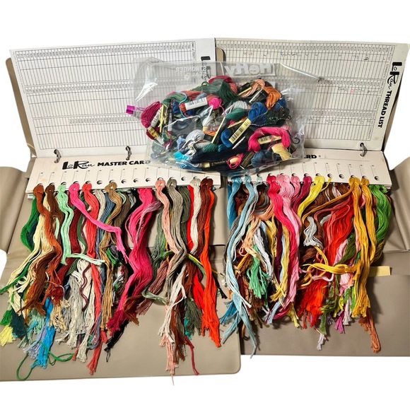 Set of 2 LoRan Embroidery Thread Floss Holders/Binders Filled w/ Floss + Bag - Picture 1 of 12
